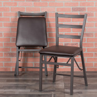 Flash Furniture CY-180841-GG Hercules Series Brown Folding Ladder Back Metal Chair with Brown Vinyl Seat